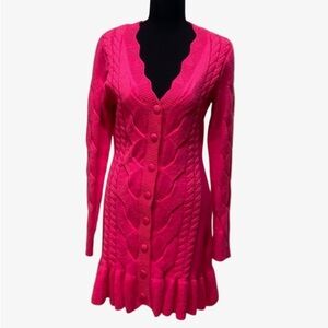 Chelsea & Violet Hot Pink Cable Knit Cardigan